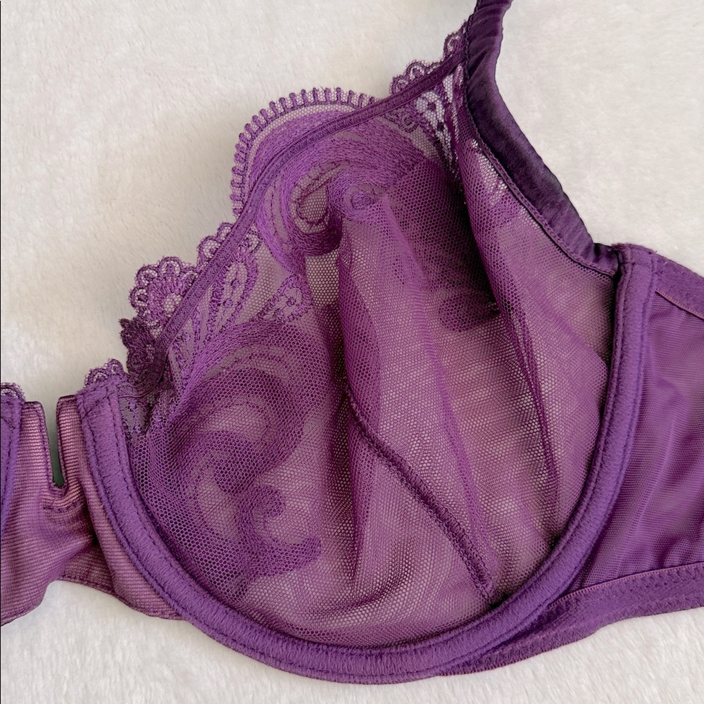 La Perla | Floral Groove Embroidered Tulle Underwire Plunge Bra Purple (36C) - Picture 14 of 16